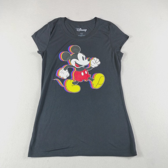 Disney T Shirt Womens Large Black Mickey Mouse Graphic Crew‎ Neck Short Sleeve - Picture 1 of 8